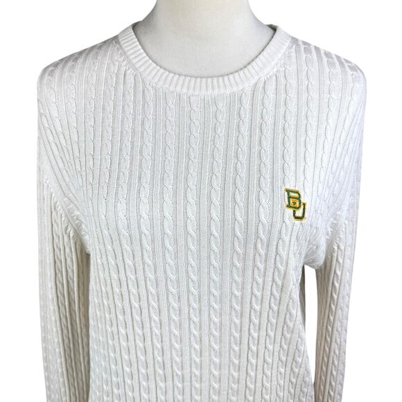 Lady Vesi Baylor BU Embroidered Silk Cotton Blend Long Sleeve Cable Knit Sweater - Picture 8 of 12